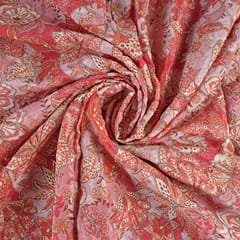 Red Color Crepe Embroidered Fabric