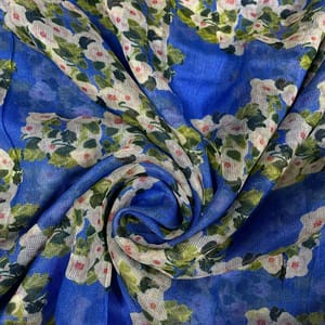 Blue Color Pure Super Net Printed Fabric