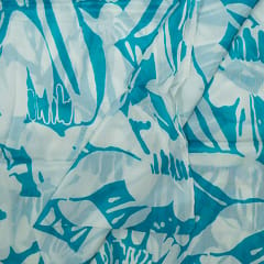 Cream and Blue Color Chiffon Digital Printed Fabric