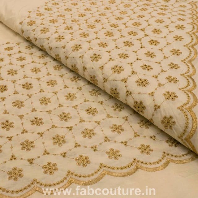 Cotton Border Zari Embroidered Fabric