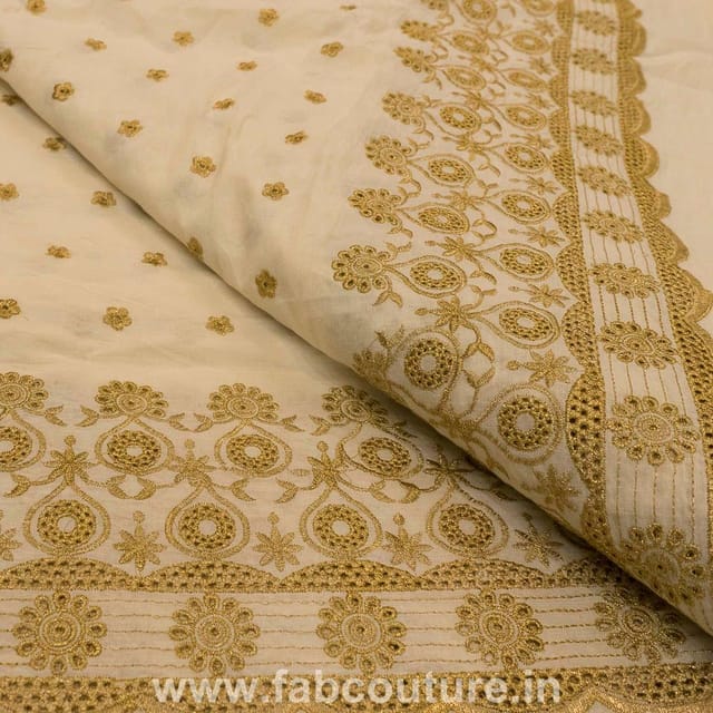 Cotton Border Zari Embroidered Fabric