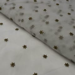 White Dyeable Net Entique Star Booti Embroidered Fabric