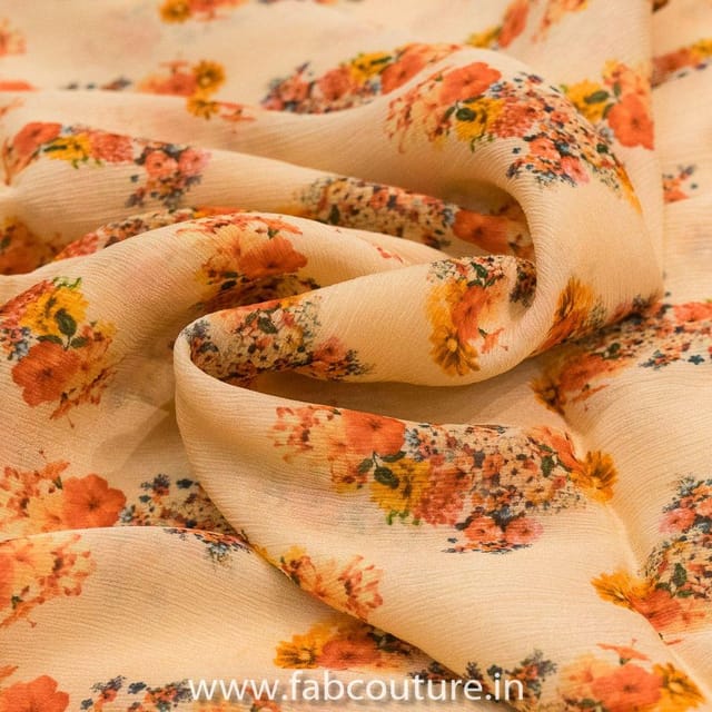 Peach Chinon Chiffon Printed Fabric