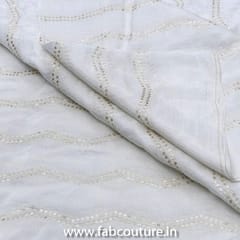 White Muslin Embroidered Fabric