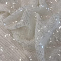 White Georgette Sequins Embroidery Fabric