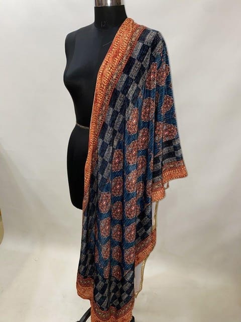 Multi Color Velvet Embroidery Print Stole