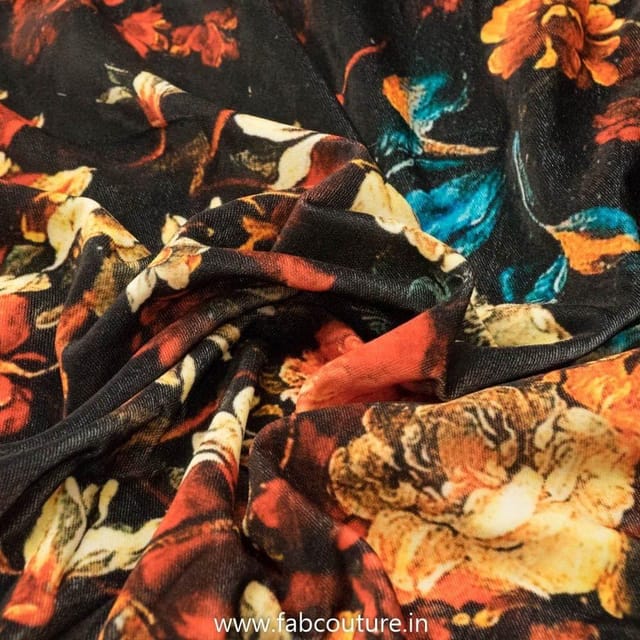 Multi color Velvet Digital Printed Fabric