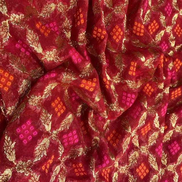 Red Georgette Jacquard Jaal fabric