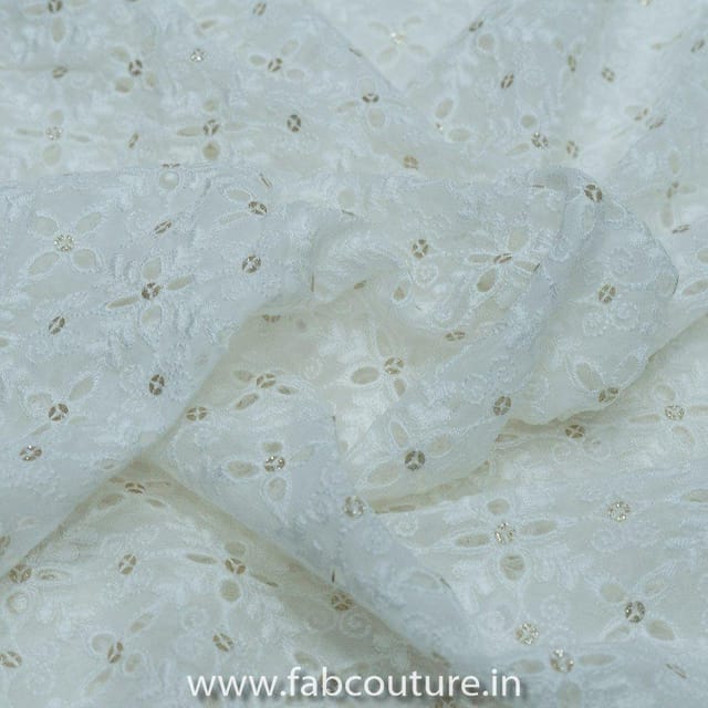 White Georgette Embroidered Fabric