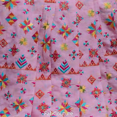 Pink Colour Muslin Embroidered Fabric