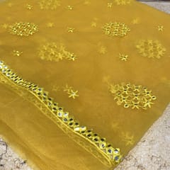 Yellow Faux Mirror Embroidery Lehanga Set