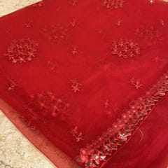 Red Faux Mirror Embroidery Lehanga Set