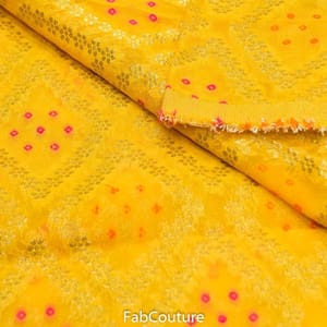 Yellow Colour Georgette Jacquard Jaal fabric