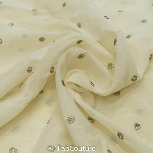 White Colour Cotton Embroidered Fabric