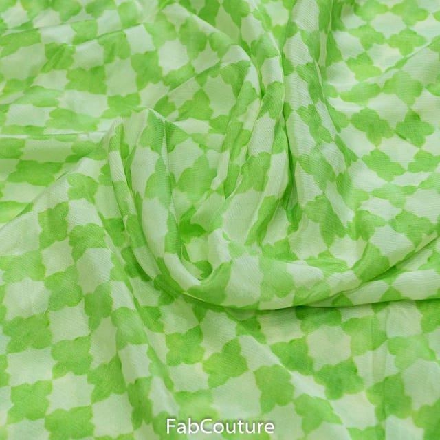 Green Colour Chinon Digital Printed Fabric(2Meter Piece)