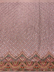 Peach Colour Georgette Faux Mirror Embroidery (1.7 meter cut piece )