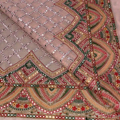 Peach Colour Georgette Faux Mirror Embroidery (1.7 meter cut piece )