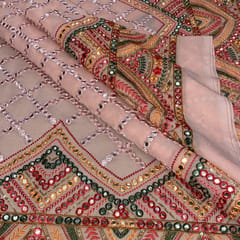 Peach Colour Georgette Faux Mirror Embroidery (1.7 meter cut piece )