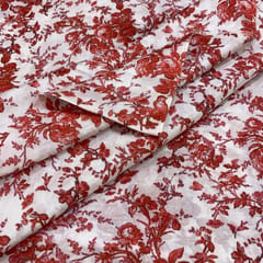 White-Red  Colour Muslin Digital Printed Fabric