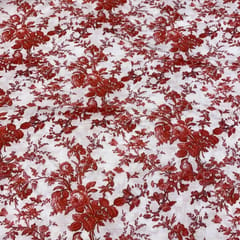 White-Red  Colour Muslin Digital Printed Fabric