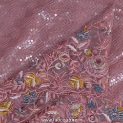 Peach Color Net Sequins Embroidered Fabric