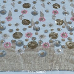 White Color Net Embroidered Fabric