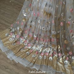 White Color Net Embroidered Fabric