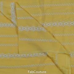 Yellow Color Muslin Embroidered Fabric