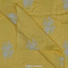 Yellow Color Muslin Embroidered Fabric