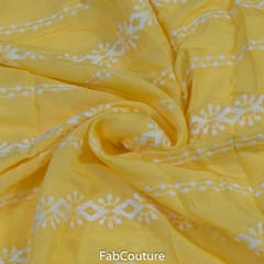 Yellow Color Muslin Embroidered Fabric