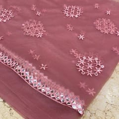 Peach Colour Net Embroidery Dupatta