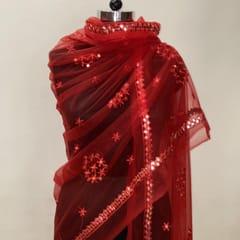 Red Colour Net Embroidery Dupatta