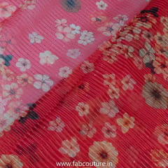 Red Poly Organza Print With Embroidered Fabric