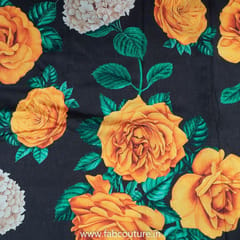 Black Poly Raw Silk Digital Printed Fabric