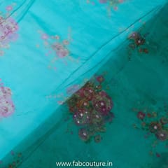 Dark Firozi Organza Print With Hand Embroidered Fabric