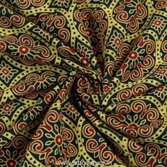 Green Cotton Ajrakh Printed Fabric