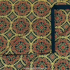 Green Cotton Ajrakh Printed Fabric