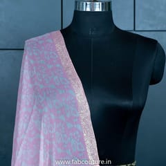 Pink Color Chiffon Zari Border Batik Dupatta