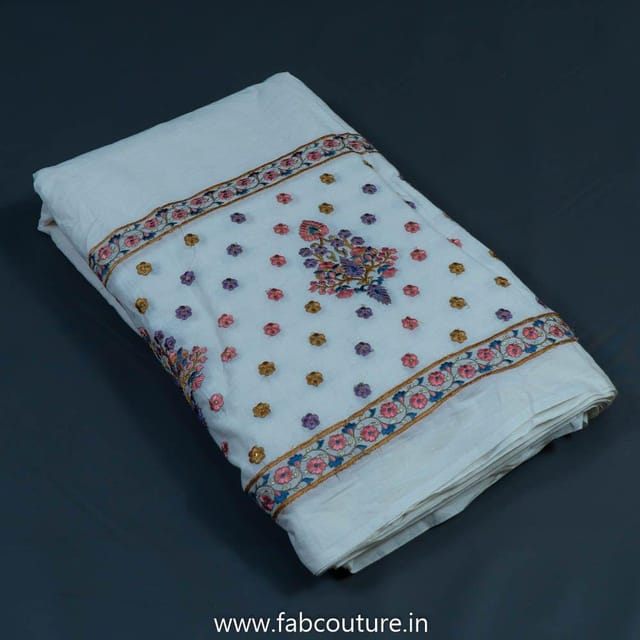 White Cotton Embroidered Fabric