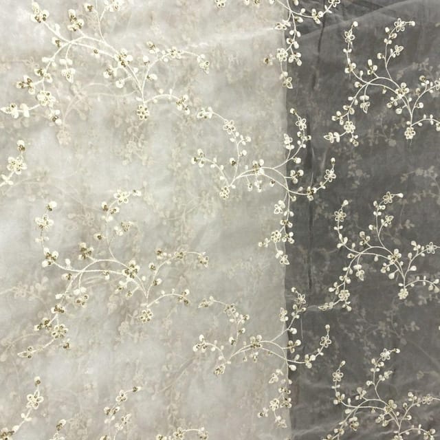 White Net Embroidered Fabric