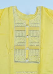 Yellow Muslin Emnroidered Suit With Cotton Bottom And Muslin Scallop Dupatta