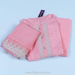 Peach Muslin Embroidered Suit With Cotton Bottom And Muslin Dupatta