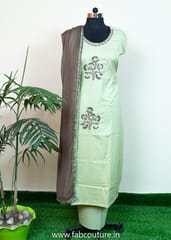 Green Cotton Flex Embroidered Suit With Cotton Bottom And Chiffon Dupatta