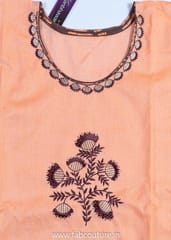 Peach Cotton Flex Embroidered Suit With Cotton Bottom And Chiffon Dupatta