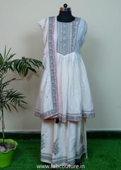 White Cotton Embroidered Suit With Cotton Plazzo And Muslin Dupatta