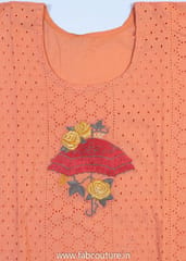 Peach Cotton Embroidered Suit With Cotton Bottom And Muslin Dupatta