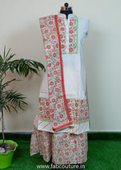 Hand Block Cotton Printed Suit With Cotton Sharara And Cotton Dupatta Stitched Suit Set