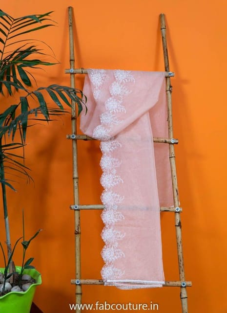 Peach color Organza Embroidery Dupatta