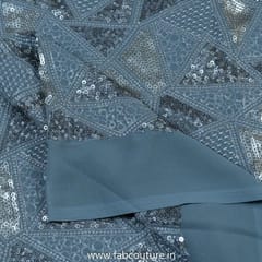 Grey Color Poly Georgette Embroidered Fabric