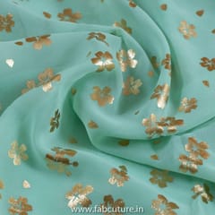 Sea Green Color Georgette Foil Printed Fabric